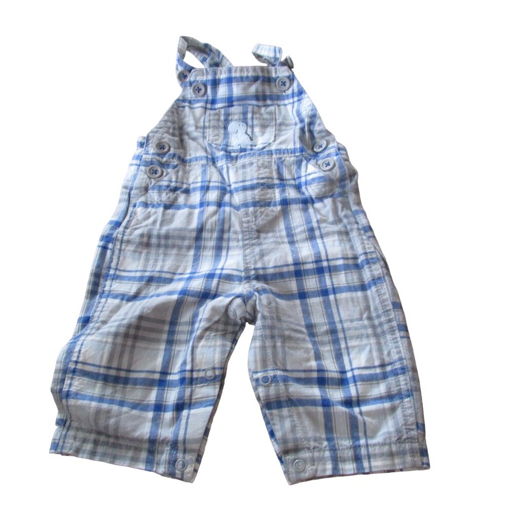 Carters Child of Mine Overalls Infant Boys 3-6M Blue‎ Plaid Adjustable Dinosaur
